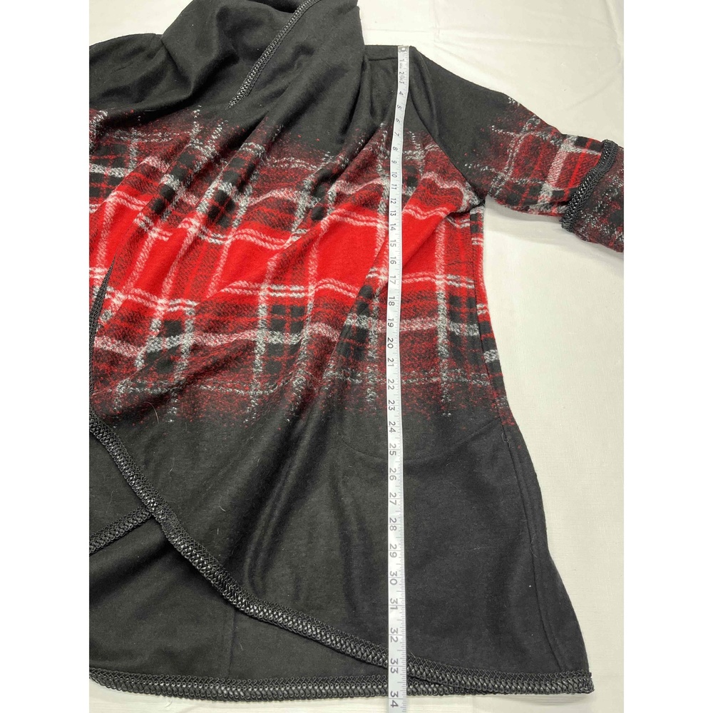NWT Simon Chang Womens Red Plaid Wool Blend Open Cardigan Shawl Sz 8‎ - Picture 9 of 11
